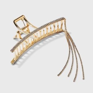 Rhinestone Metal with Chain Claw Hair Clip - Gold